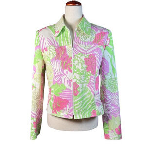 Carlisle Vintage Floral Zip Jacket Tropical Cotton Stretch Long Sleeve Pastel 6